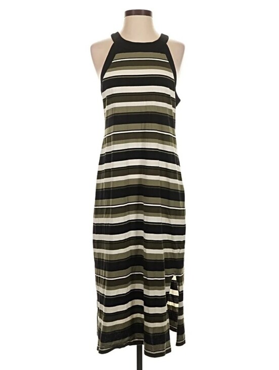 Michael Kors Dresses & Skirts - Michael Kors Striped Halter Midi Dress in Olive and Black